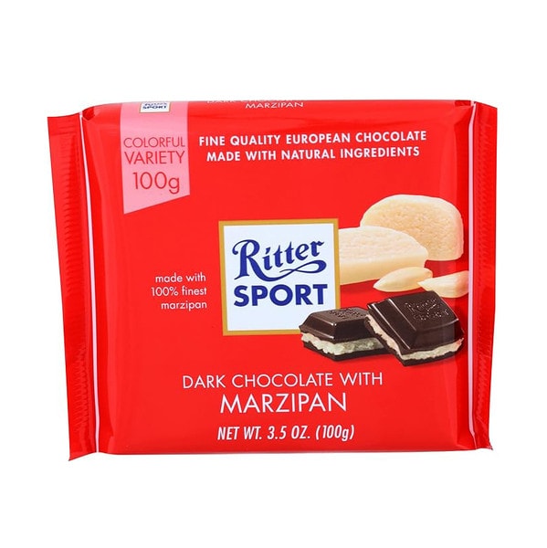 RITTER SPORT DARK CHOCOLATE WITH MARZIPAN 3.5 OZ BAR